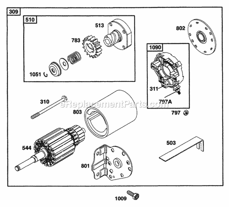 Electric Starter Diagram and Parts List for 226432-0101-01  Briggs and Stratton Engine